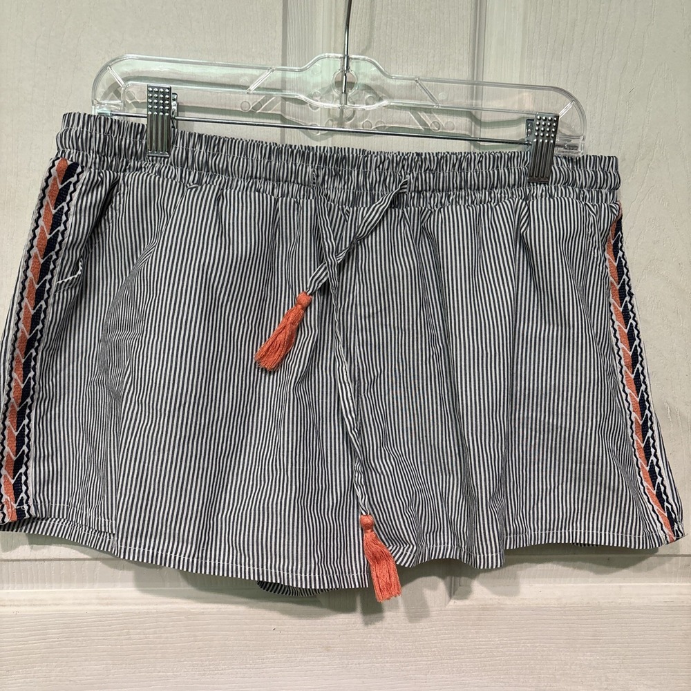 Just Be Womens White Black Striped Tribal Drawstring Lounge Shorts Size Medium
